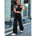 thumbnail image 2 of Women'S Ripped Jeans High Waisted Distressed Baggy Straight Wide Leg Pants Black S, 2 of 5