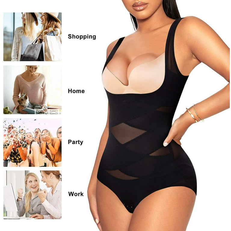 Irisnaya Shapewear Bodysuit for Women Waist Trainer Tummy Control Slimming  Body Shaper Butt Lifter Sexy Bodysuits Open Bust Panty Girdle(Black