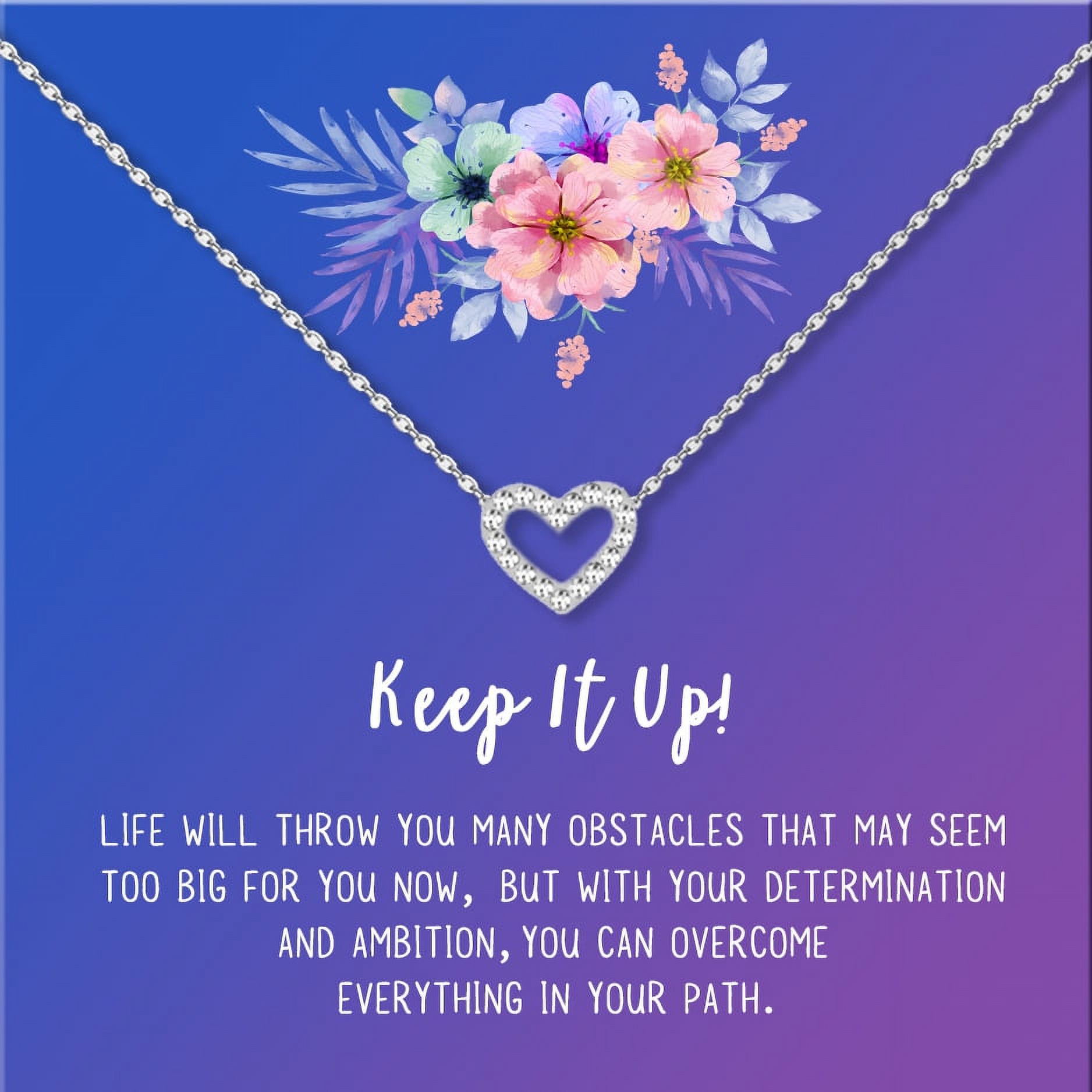 Anavia Keep It Up Card Gift Jewelry, Inspirational Card Necklace, Cheer up Gift, Encouragement Gift for Friend-[Silver Mini Crystal Heart, Blue-Purple Gift Card]