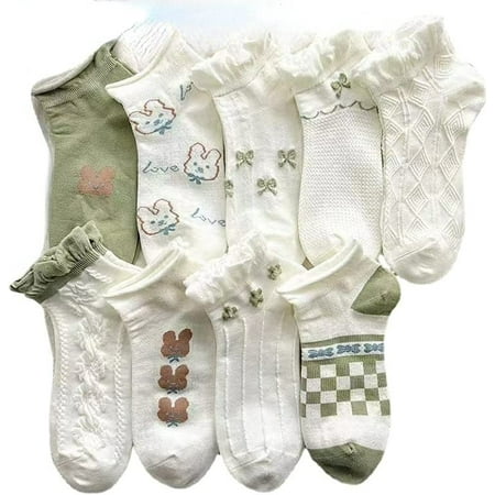 

Pikadingnis Cottagecore Floral Low Cut Socks Aesthetic Bow Ruffle Socks Coquettish Plaid Frilly Socks 9 Pairs Japanese Ankle Socks