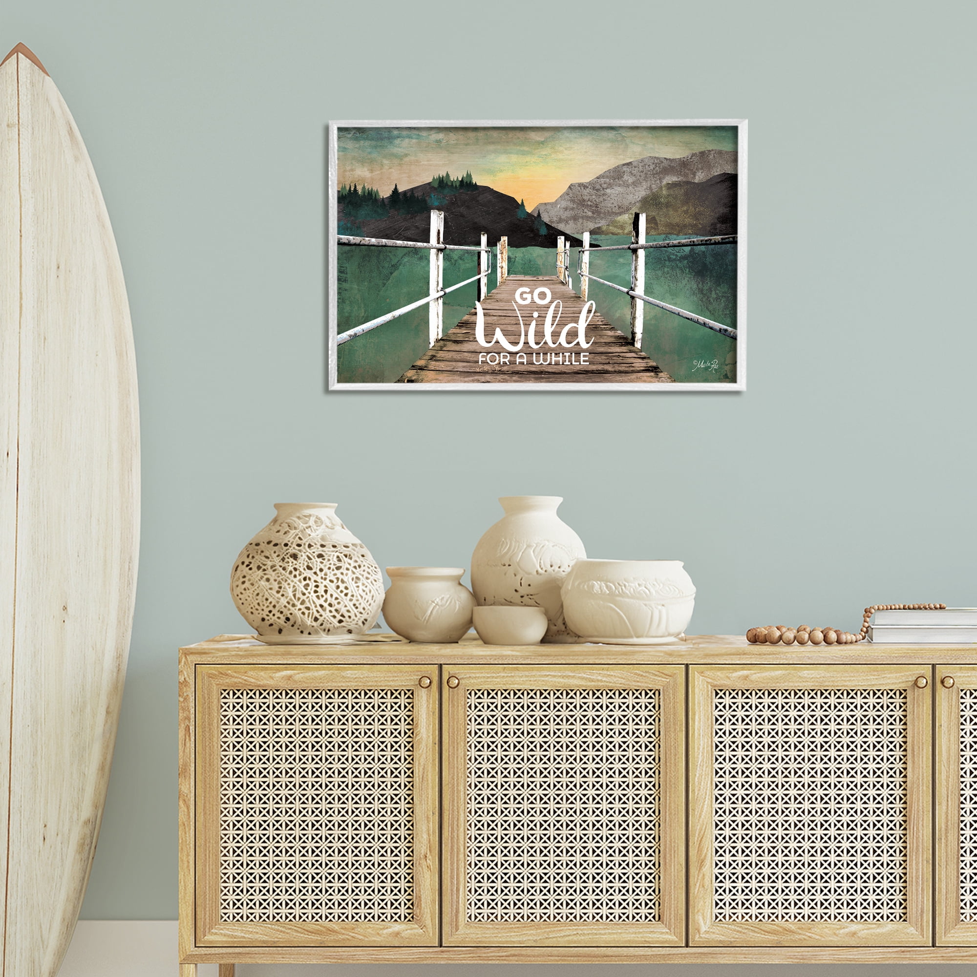 Stupell Industries Go Wild Rustic Phrase Landscape Painting White Framed Art Print Wall Art, 30 x 20