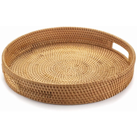 Bandeja redonda de ratán YANGQIHOME 30 cm con asas