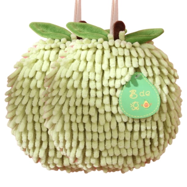 Toallas de mano con bolas difusas, toalla de chenilla suave y absorbente, toalla de mano de secado rápido, dos toallas de mano colgantes para baño y cocina, lindas toallas decorativas colgantes para
