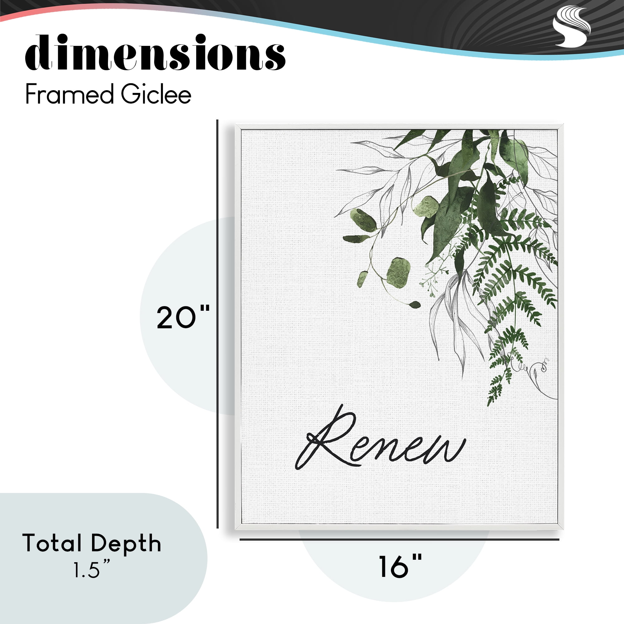 Renew Ferns & Botanicals White Framed Giclee Art, design by Lettered and Lined