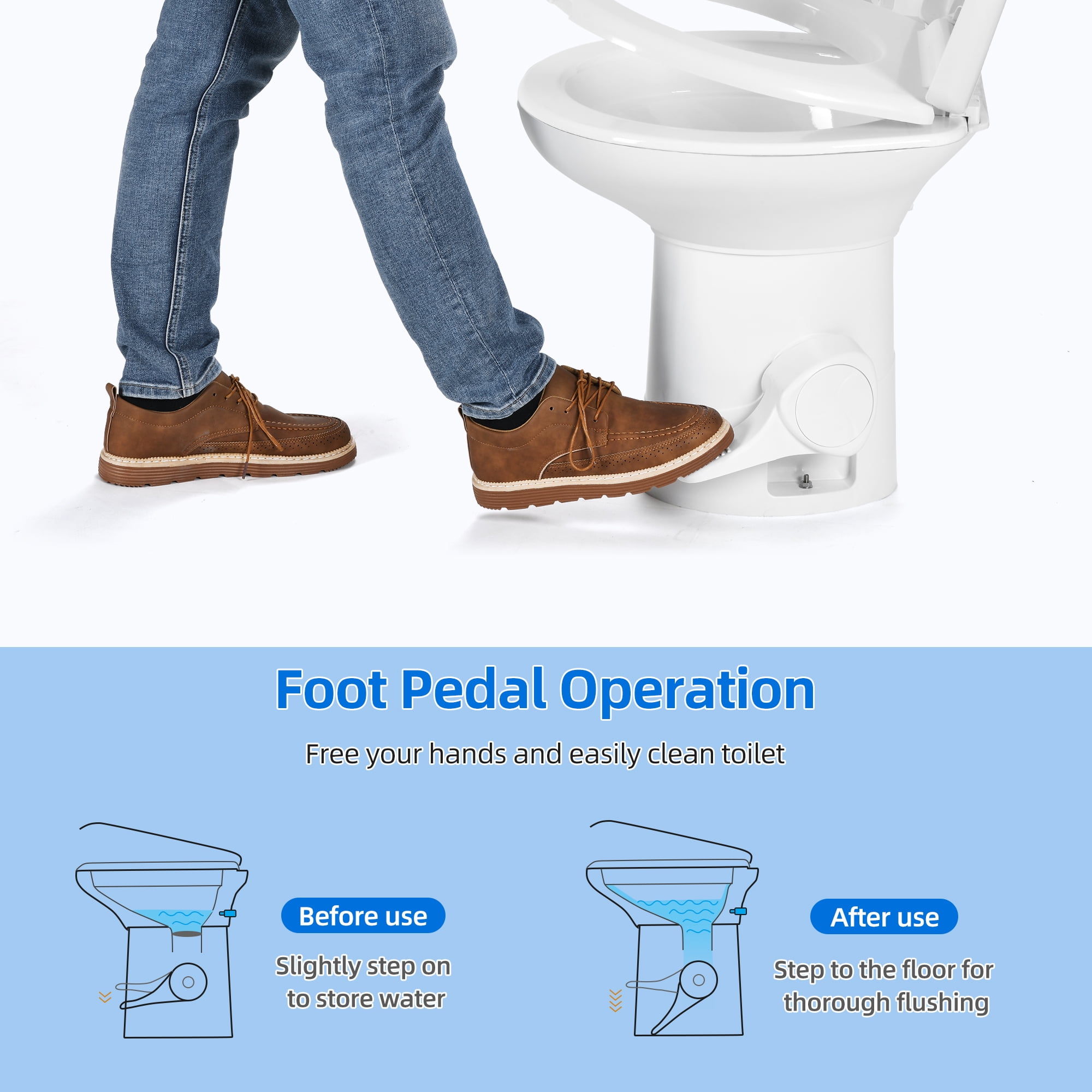 DEXTRUS High Profile Portable RV Toilet with Pedal Flush, Gravity Flush Toilet and Hand Sprayer