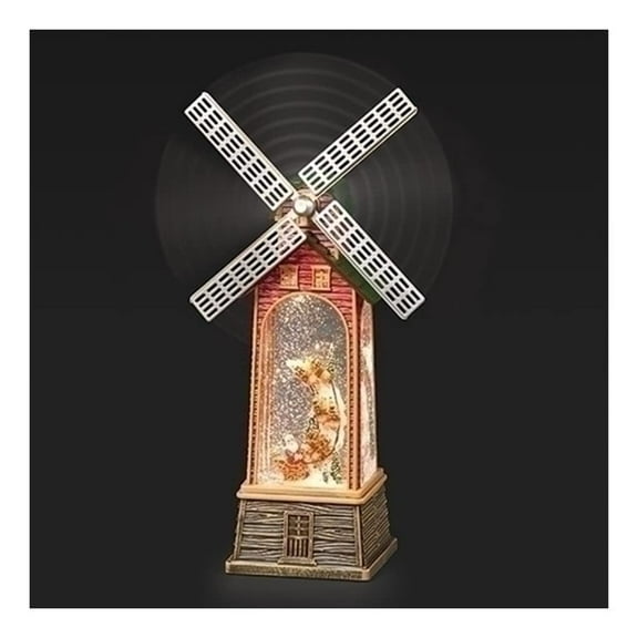 Roman Lighted Swirl Windmill Santa and Sleigh Figurine, 11.2-inch Height, Christmas Decoration