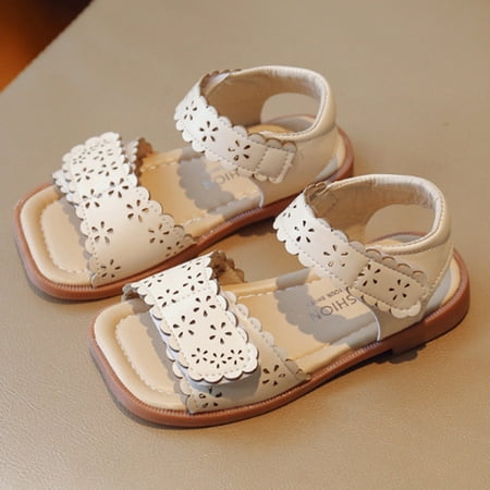 

PEASKJP Girl s Sandals Girls Summer Anti Slip Slip On Strappy Lightweight Outdoor Beach Sandals Girls Comfort Platform Sandals White 9.5