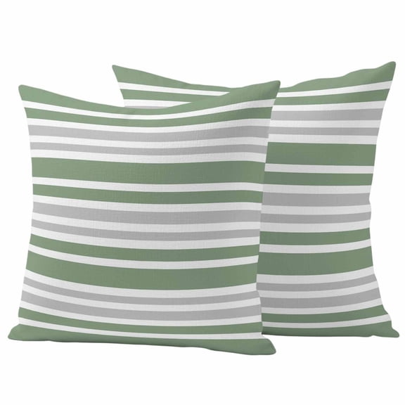 Sage Green Stripes Outdoor Waterproof Pillow Covers, Modern Minimalist Horizontal Ombre Lines Decorative Square Throw Pillowcase Sofa Cushion Sham for Patio/Couch/Chair, 16"x16" 2 Pack