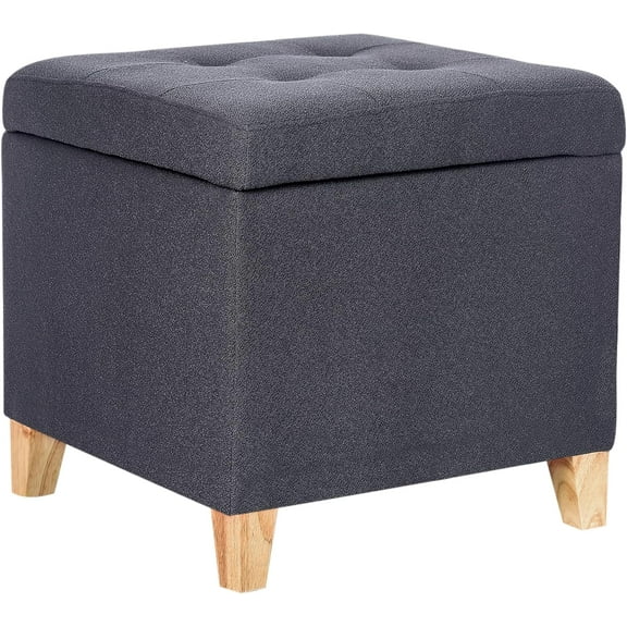 Homebeez Tufted Grainy Linen Fabric Storage Ottoman Square Cube Foot Rest Stool with Flip Top (Dark Gray)