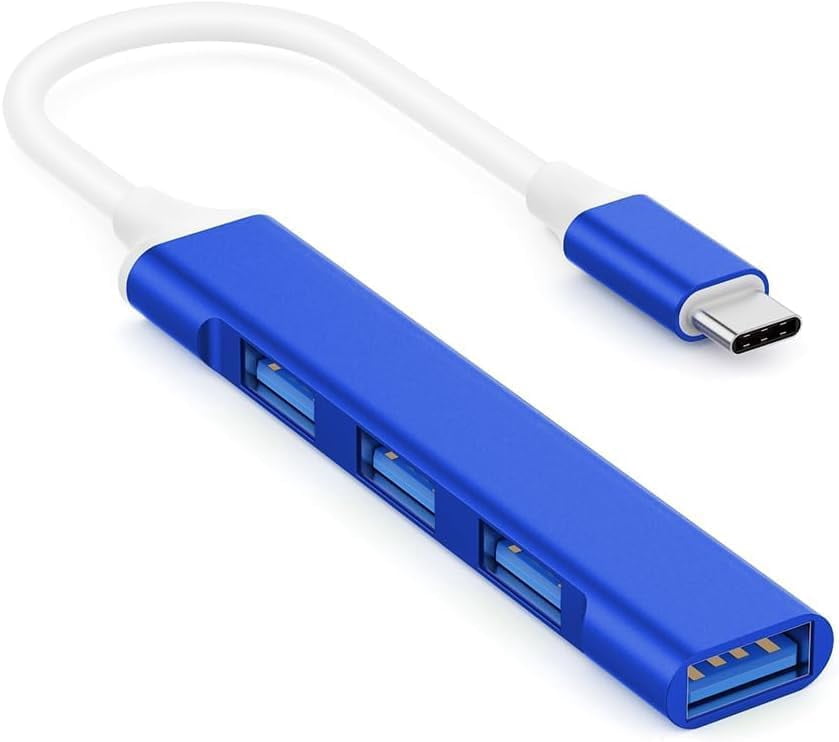 USB C to USB Hub Adapter, 4 Port (1 USB 3.0 + 3 USB 2.0), 5Gbps High Speed Data, Slim Aluminum Type C Hub for MacBook & USB-C Laptops (Royal Blue)