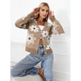 thumbnail image 4 of Women'S Floral Print Button Down Cardigan V Neck Drop Shoulder Knit Outerwear Deep Khaki S, 4 of 7
