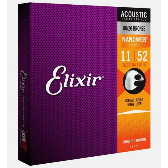 6 Sets! Elixir NANOWEB 80/20 Bronze Acoustic — 11027 Custom Light .011-.052