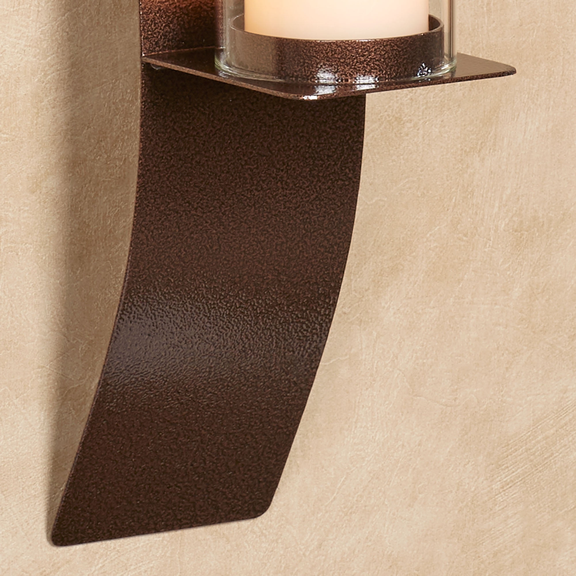 Sinuous Wall Sconce Pair Antique Copper - Handcrafted Steel - Glass Hurricane - Set of 2 - Metal Sconces Holder for Bedroom, Bathroom, Living Room, Kitchen Walls Large 32 Inches High