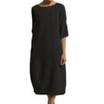 thumbnail image 1 of Bellella Robe Femme Couleur Unie Midi Col Rond Robes Décontractées T-Shirt Uni Robe d'Été Noire 3TG, 1 of 4