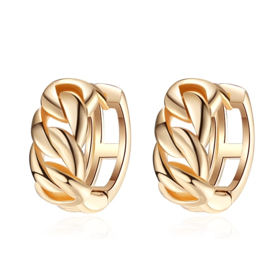 18k Layered Real Gold Filled cuben round huggies earrings #5
