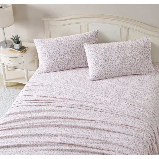 Juego de sábanas Laura Ashley, algodón completo, franela, cachemir, rosa