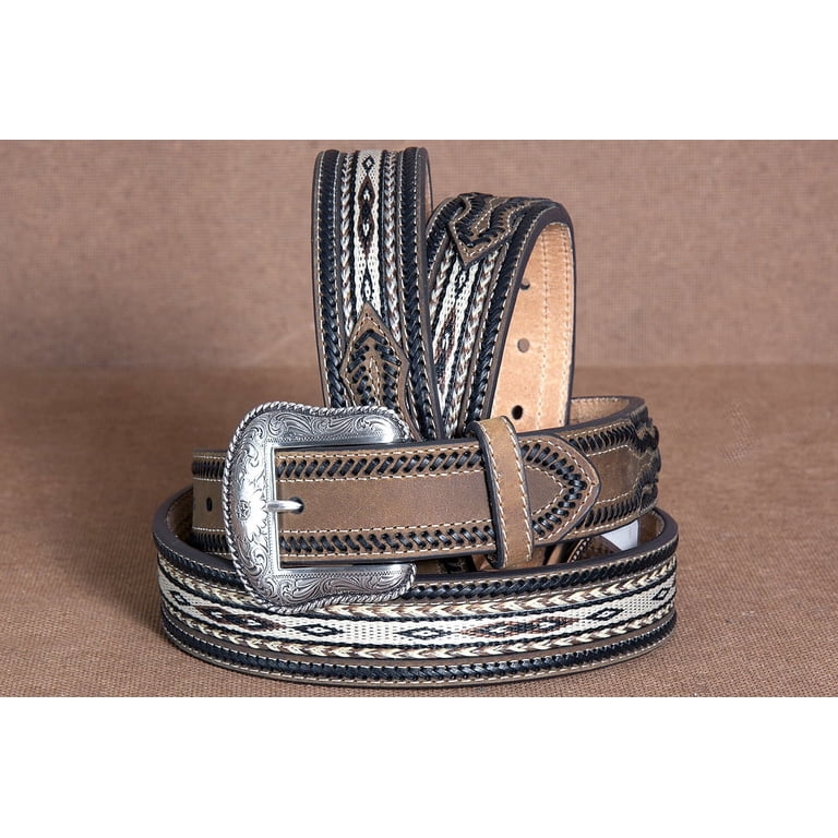 Nocona Brown and Black Hair-On Leather Belt with Silver Buckle Nocona 249426 Black and Brown Hair Leather Belt with Silver  main image 3