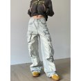 thumbnail image 5 of Pantalones Cargo para mujer, pantalón informal de cintura alta, holgado, elástico, de pierna ancha, ropa de calle Y2K con 4 bolsillos, 5 of 5