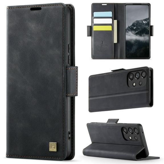 ELEHOLD Case for Samsung Galaxy A52 5G, RFID Blocking Leather Wallet Phone Case with Card Slots & Adjustable Kickstand,Black