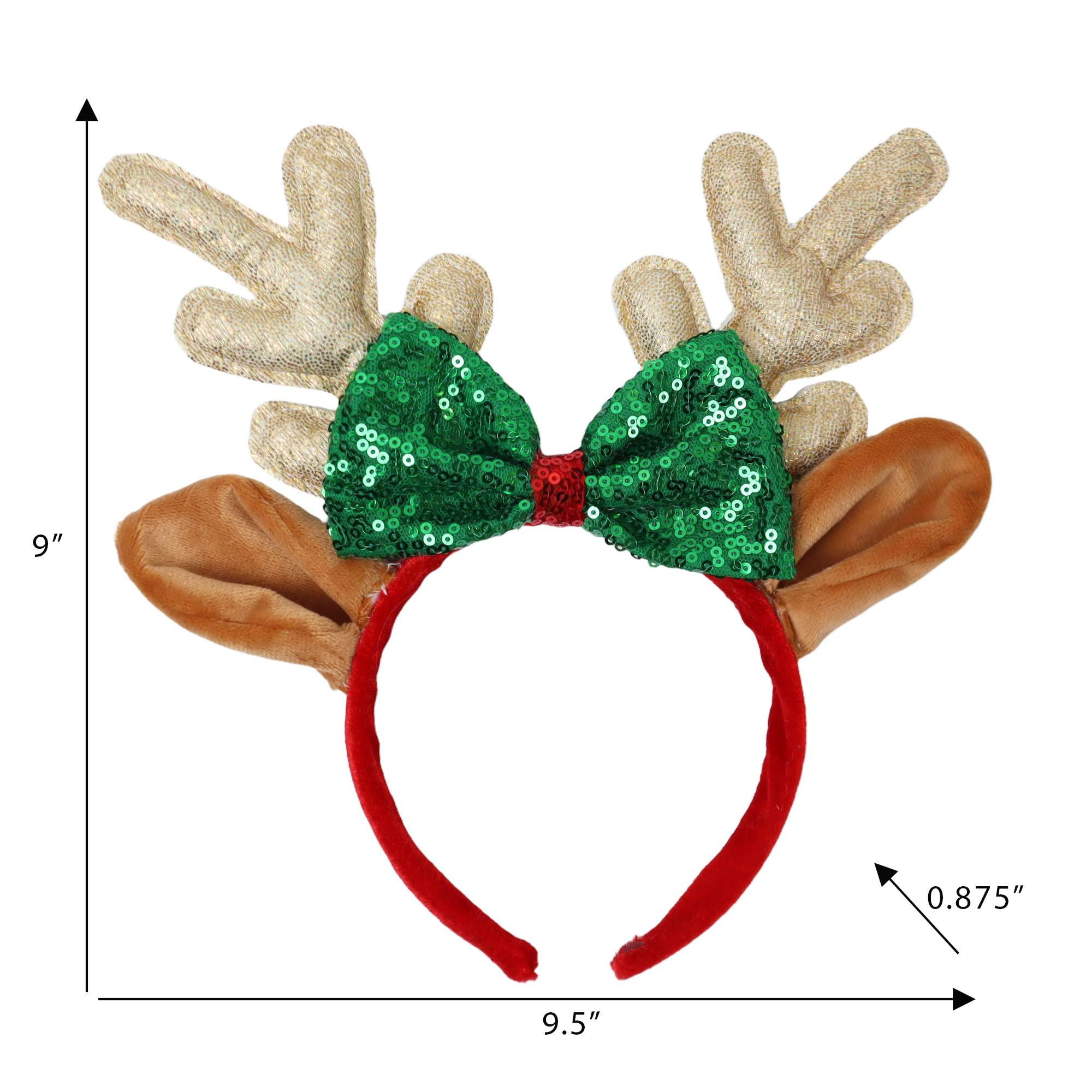 Holiday time reindeer with green bow headband,9 inch height,multi colour