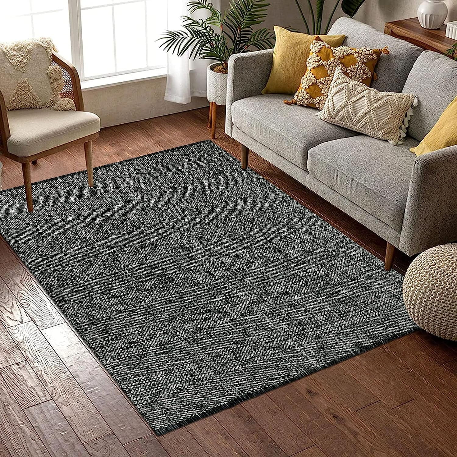 BOTUI Washable Area Rug 4x6, HandWoven Cotton Living Room Rug, Tan