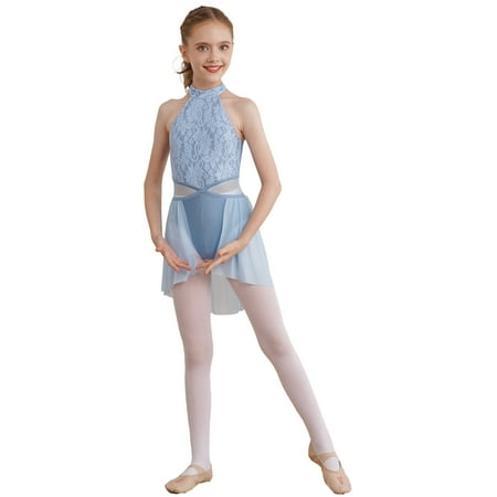 inhzoy Kids Girls Sleeveless Lyrical Dance Dress Ballet Dance Leotard Ruched Contemporary Dance Costume 6-16 Light Blue 6