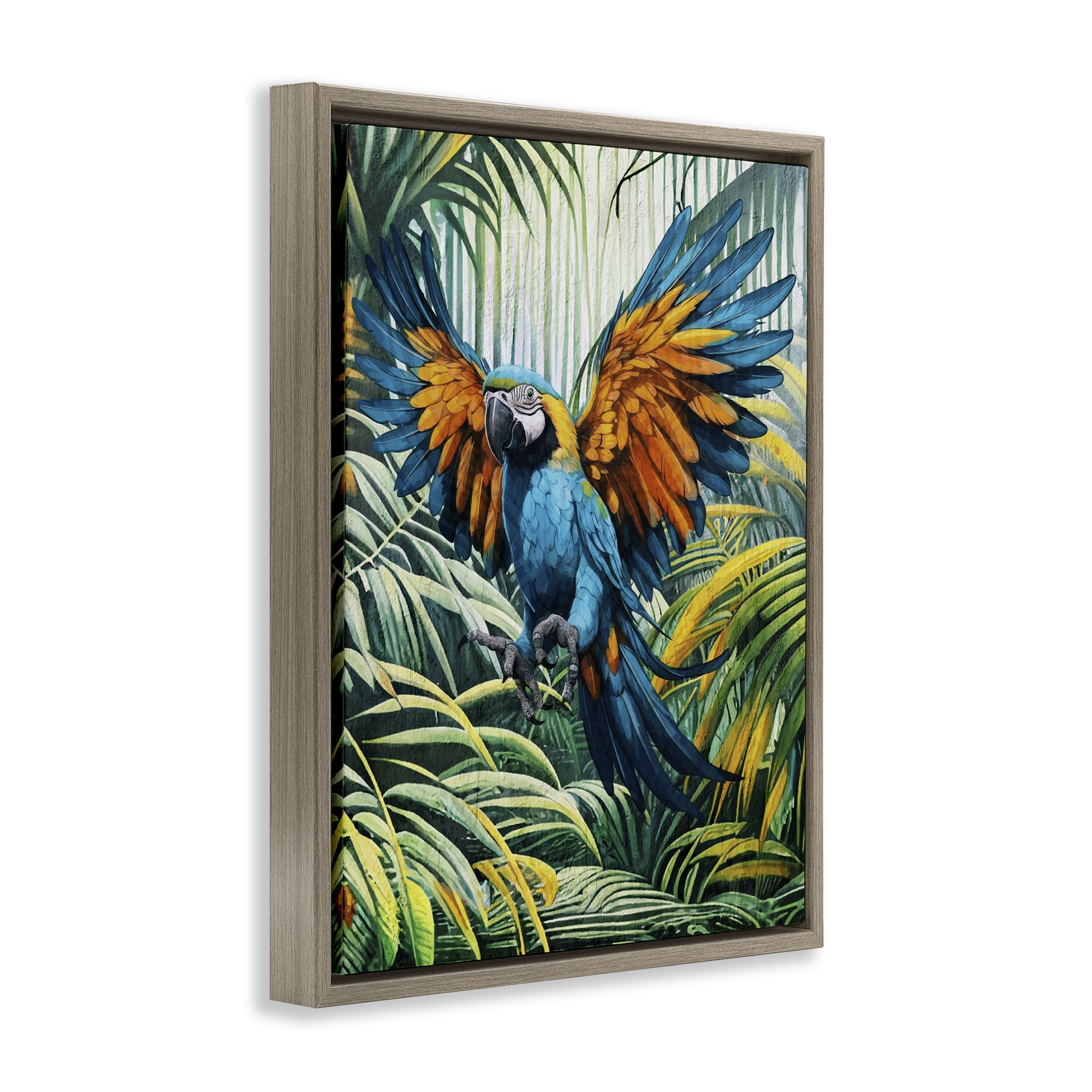 Stupell Industries Parrot in Flight Animals Painting Brown Floater Framed Canvas Art Print Wall Art, 17 x 21