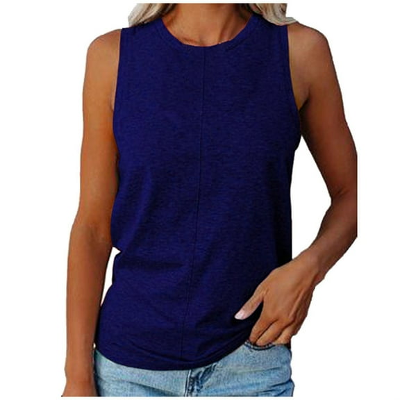 Lolmot Womens Crewneck Sleeveless Solid Color Tank Tops Summer Casual Loose Fit Basic Shirts