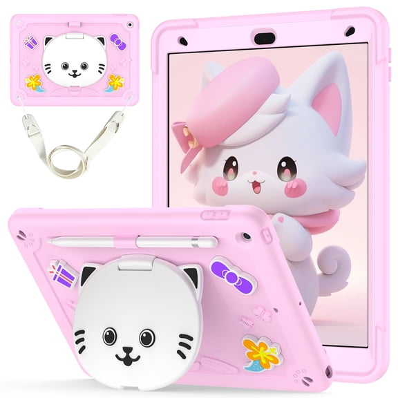 Kids Case for iPad 7th/8th/9th Generation 10.2 inch Shockproof Cover, 2 Layer Protection, with Built-in Stand & Shoulder Strap