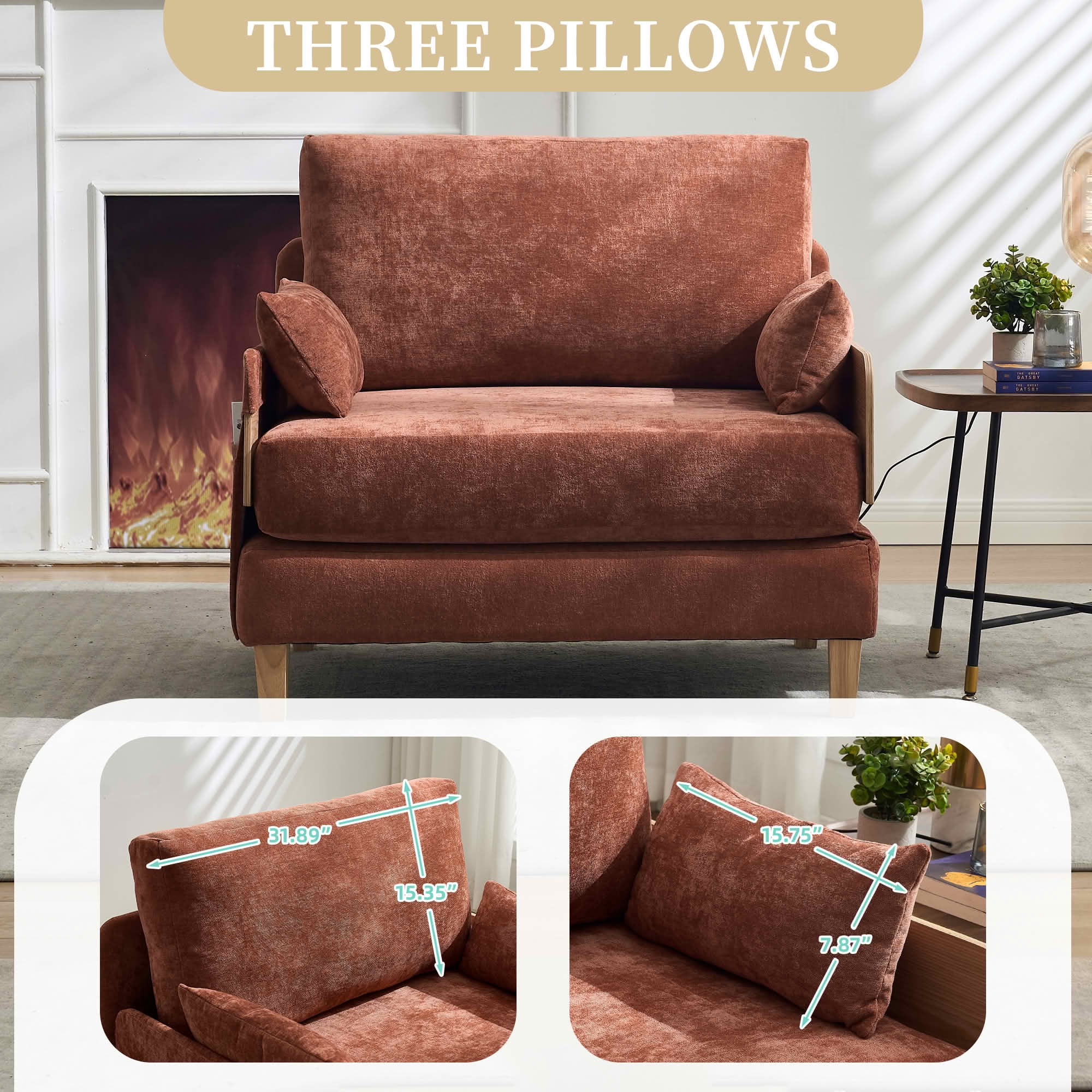 MAYEERTY Mid-Century 3-in-1 Sofa Bed, Foldable Convertible Sleeper Couch with Pillows for Small Bedroom & Apartment
