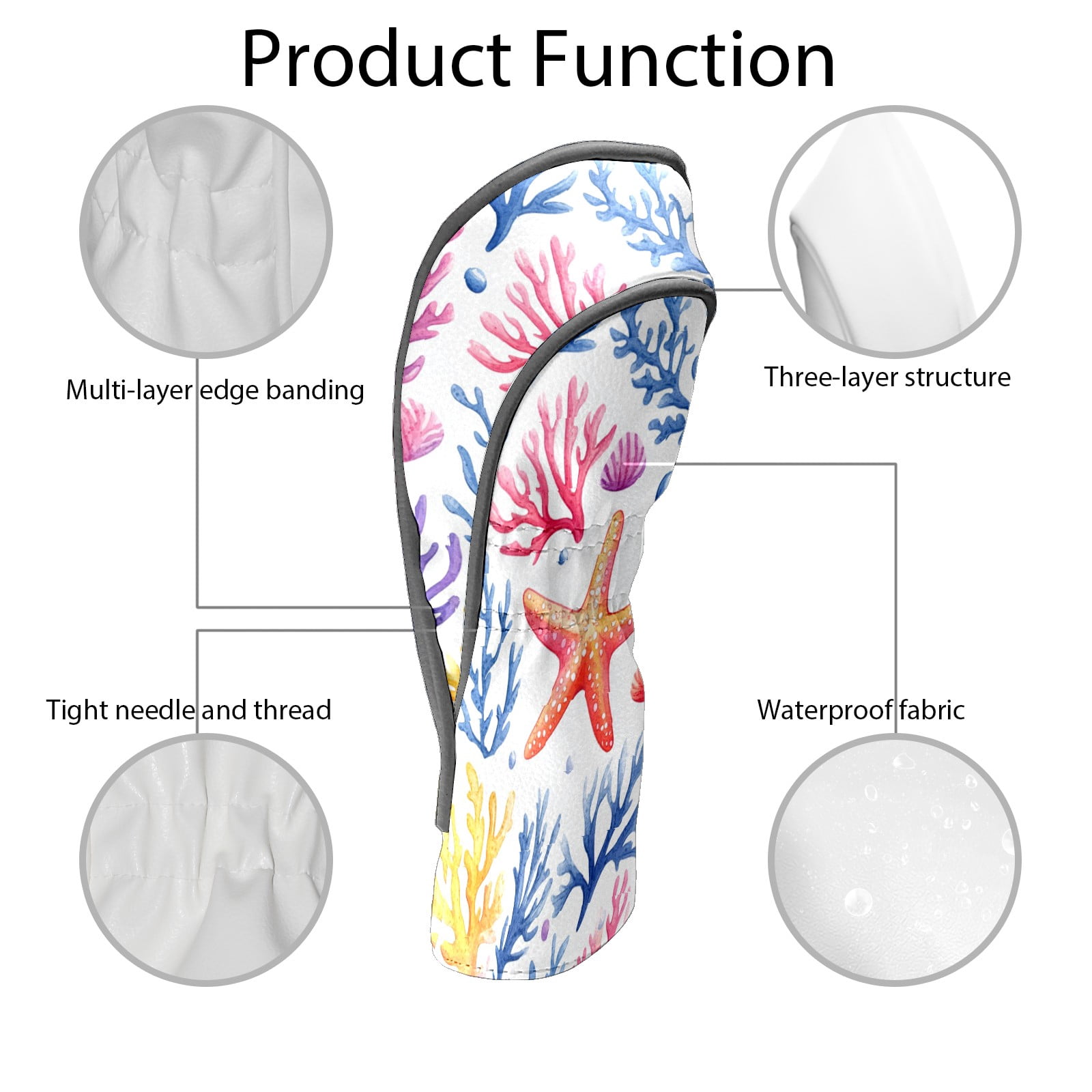 Golf Club Covers PU Leather Waterproof Head Covers for Fairway Woods Hybrids Coral Starfish