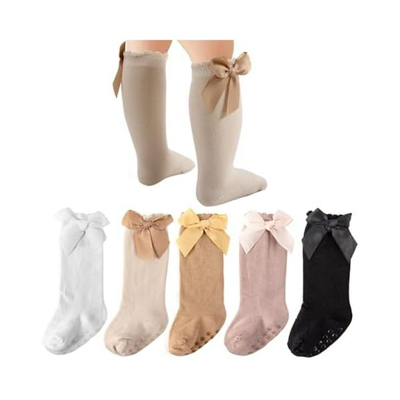 ZCBaby Knee High Socks Girl Newborn Infants Toddler Cotton Bow Ruffle Long Socks Non Slip Stockings Infant Dress Sock