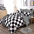 thumbnail image 1 of Funda nórdica a cuadros + 2 fundas de almohada: juego de cama reversible geométrico en blanco y negro para 2 personas y adultos, 1 of 5