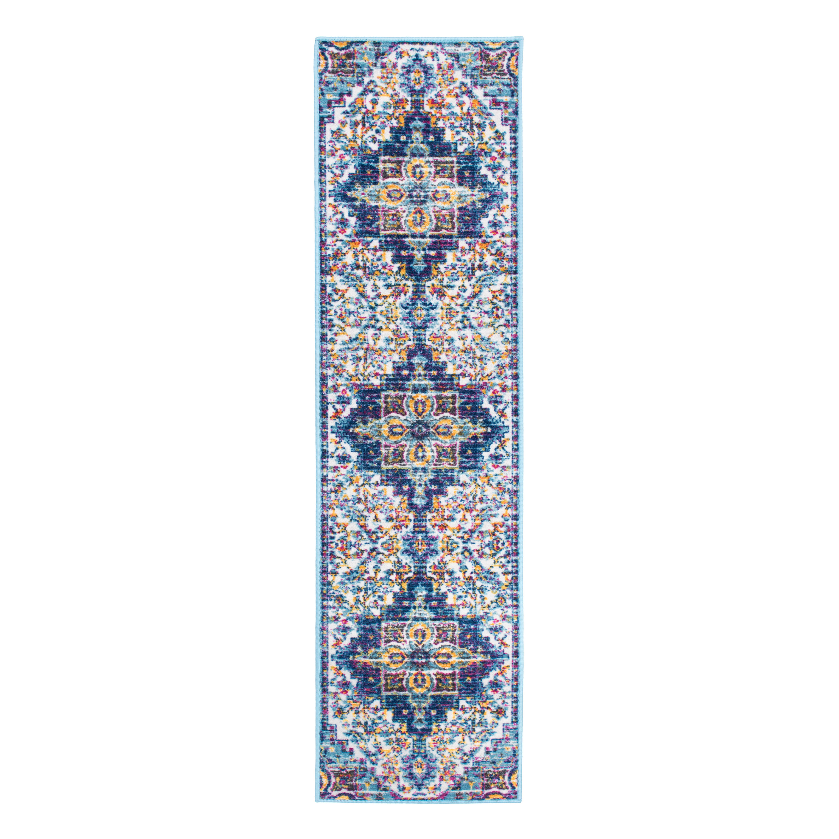 Distressed Traditional Non Slip Blue 2'x7' Runner Rug