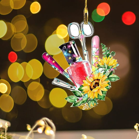 HomeKingdee Nail Christmas Ornaments, Personalized Nail Polish Xmas Decoration, Nail Technician Christmas Ornament, Christmas Makeup Wood Ornament,Nail Tech Ornament