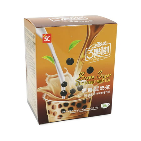3:15pm Brown Sugar Milk Tea with Konjac Jelly Syrup Topping, Teabags, (3-Count), 8.47 oz