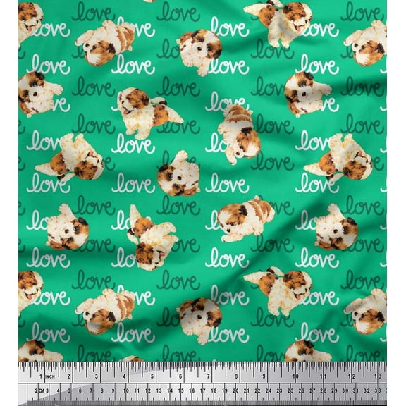 Soimoi Cotton Duck Fabric Love Text & Puppies Dog Print Sewing Fabric Yard 42 Inch Wide