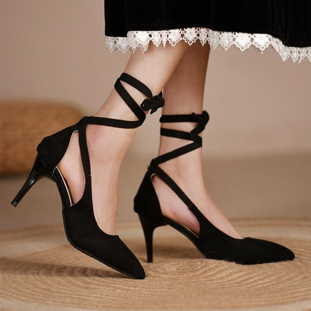 

MIASHUI shoes for women Fashion Spring And Summer Large Size Lace Up Women Sandals High Heels Pointed Casual Style