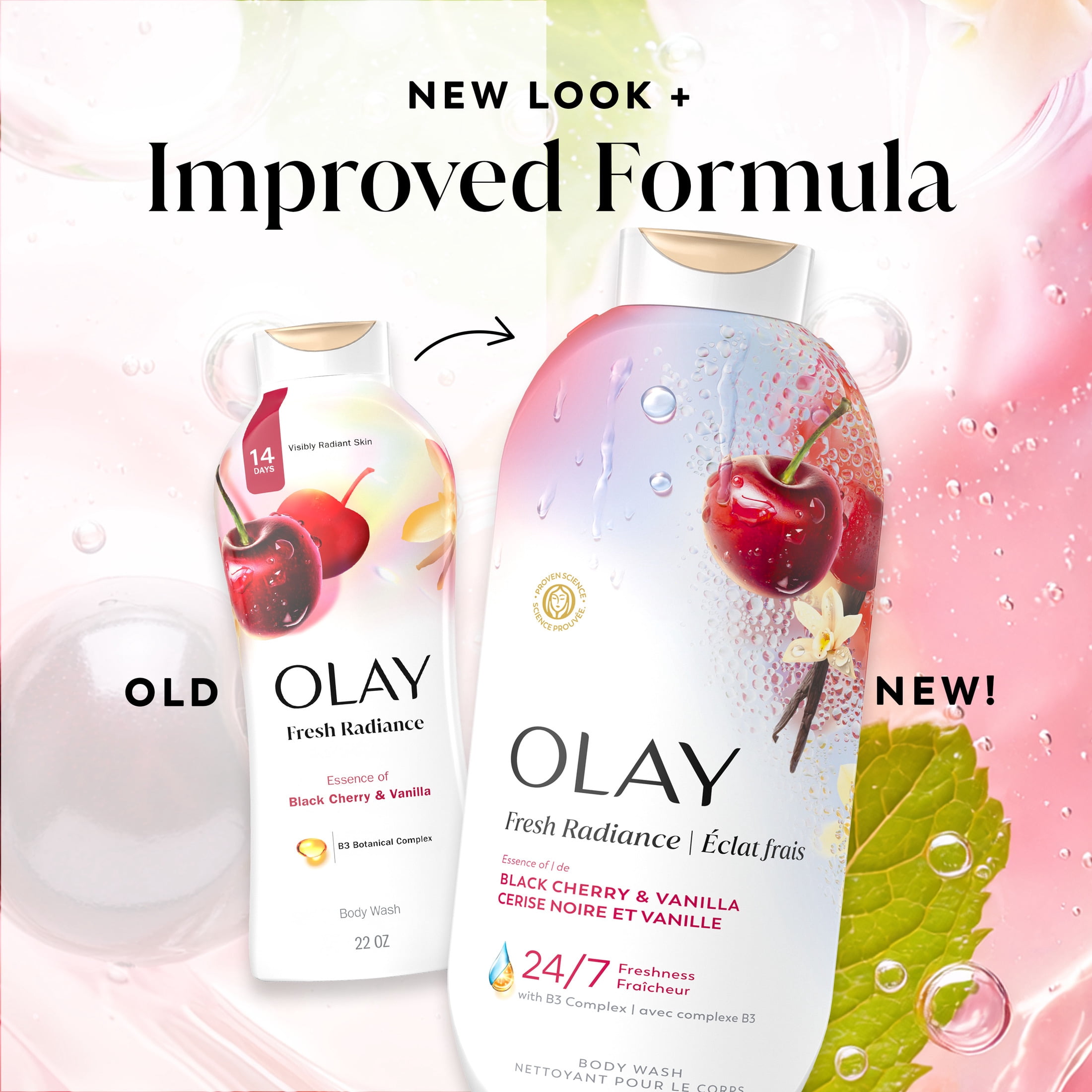Olay Fresh Radiance Body Wash with Essence of Black Cherry and Vanilla, Vitamin B3 and Antioxidant Blend