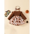 thumbnail image 3 of Suealasg Baby Girls 2Pcs Thanksgiving Outfits Newborn Girls Fall Winter Clothes 3 6 9 12 18 Months Infant Girls Long Sleeve Turkey Print Romper Dress + Headband Set, 3 of 8