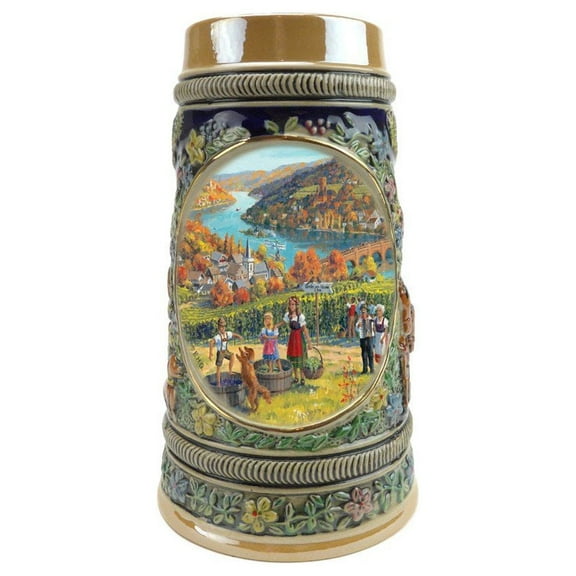 Oktoberfest Haus “Herbst” (Fall) in Germany Beer Stein (#3 in Collection of 4 Steins) with Metal Lid Gift for Beer Lovers - 0.5 Liter