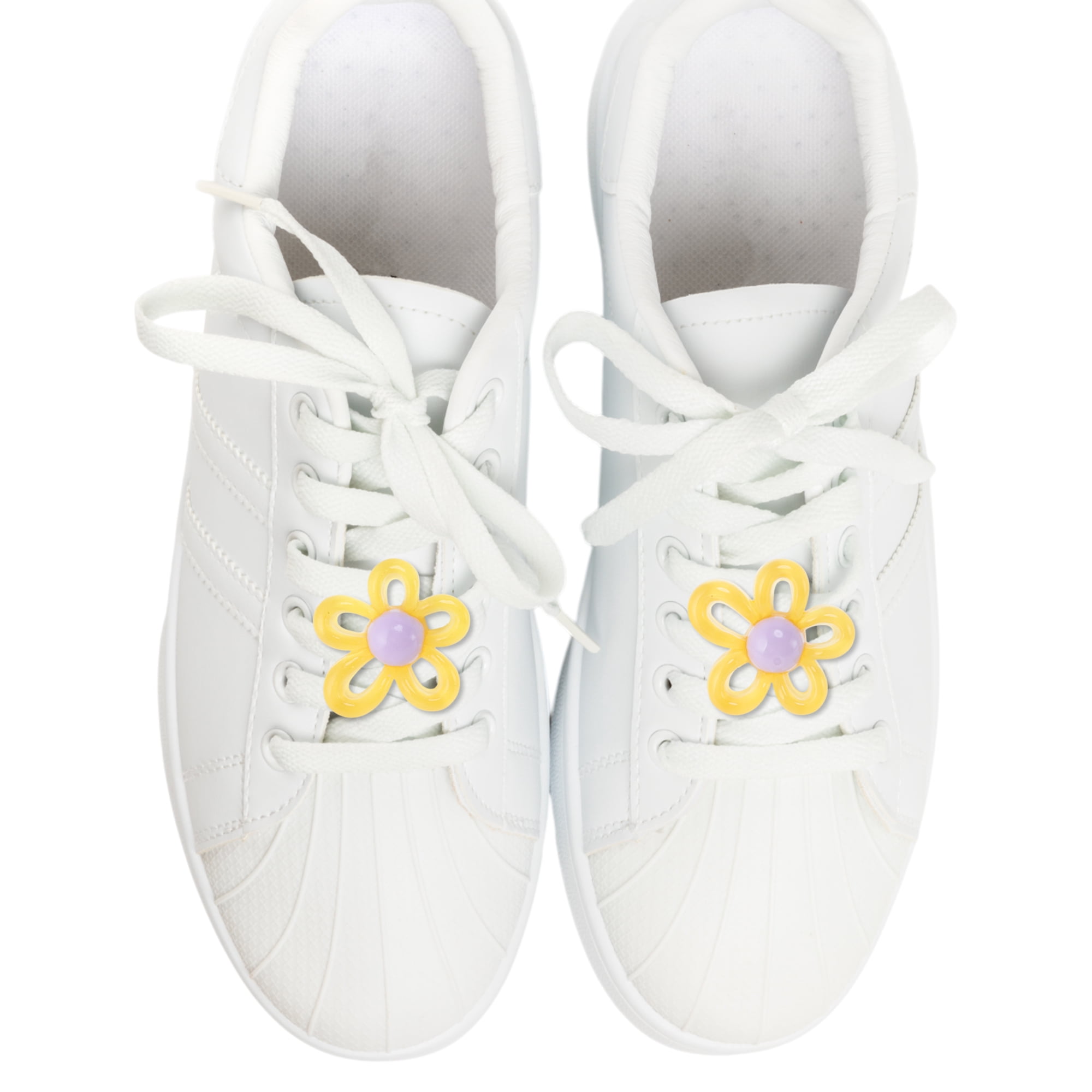 Unique Bargains Hollow-out Flower Shoelace Charms 1 Pair Yellow