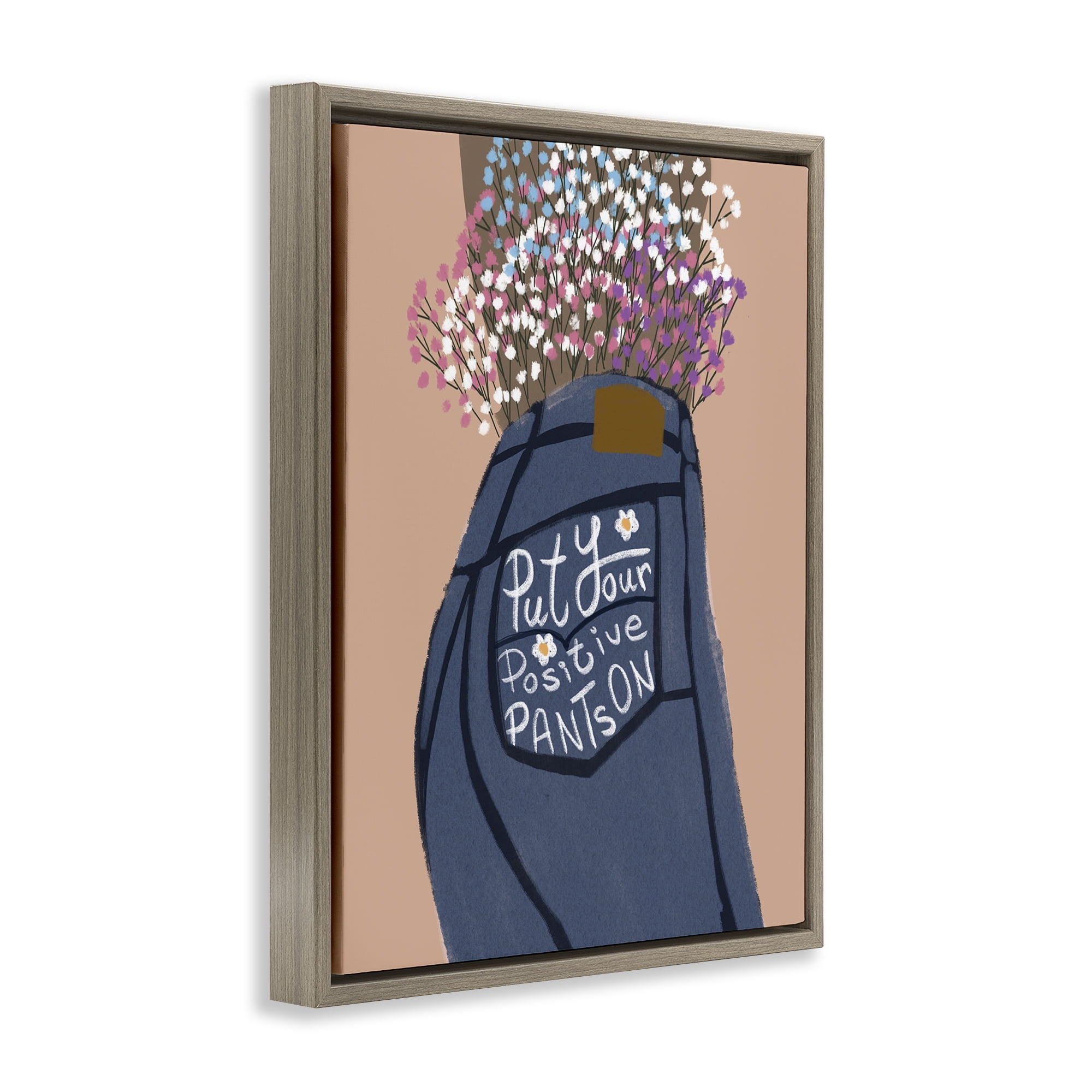 Stupell Industries Floral Positive Pants Novelty Painting Brown Floater Framed Art Print Wall Art, 17 x 21