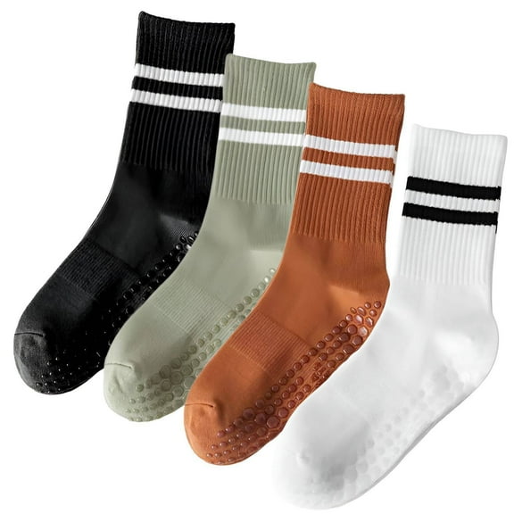 TELOLY 4Pairs Pilates Socks,Silicone Anti-Slip Design Cute Pilates Socks,Enhances Stability and Prevents Slipping Pilates Socks with Grips for Women,Style1