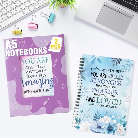 Belanttega Blue Watercolor Flower A5 Notebook 2-Piece Set Inspirational Motivating Sentences Gift Boxed Diary Schedule Journal Scrapbooking