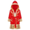 thumbnail image 3 of Haitryli Kids Boys Boxer Themed Outfit Boxing Training Outfit Satin Metallic Hooded Boxing Robes Cloak with Belt Red Gold 12, 3 of 7