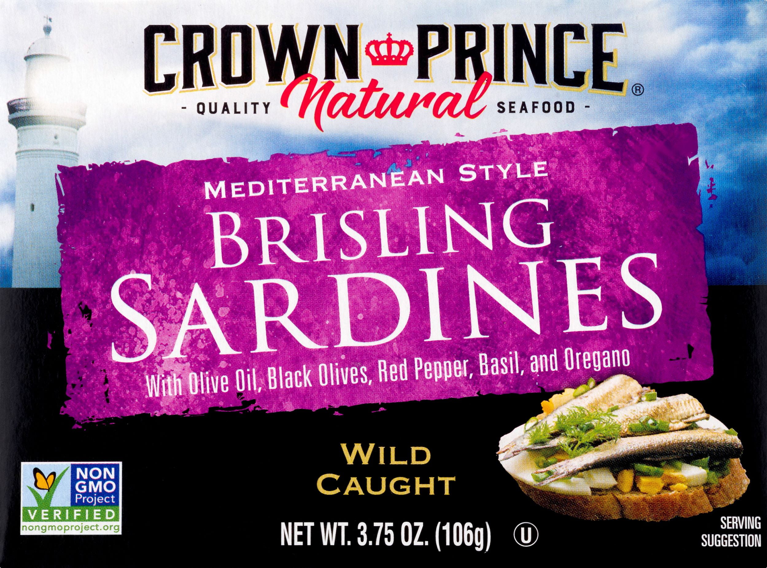 (12 pack) Crown Prince Natural Brisling Sardines, Mediterranean Style, 3.75 oz Can