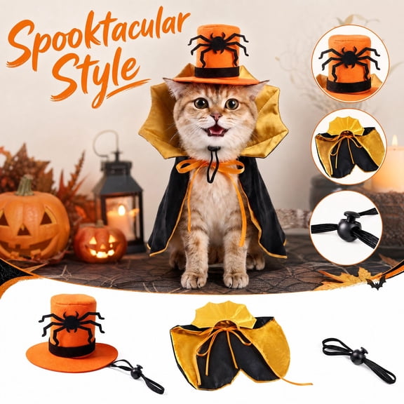 Cat Halloween with Hat and Cape,Kitten Halloween for Indoor Kittens,Pet Halloween Costumes for Party,1 Pack