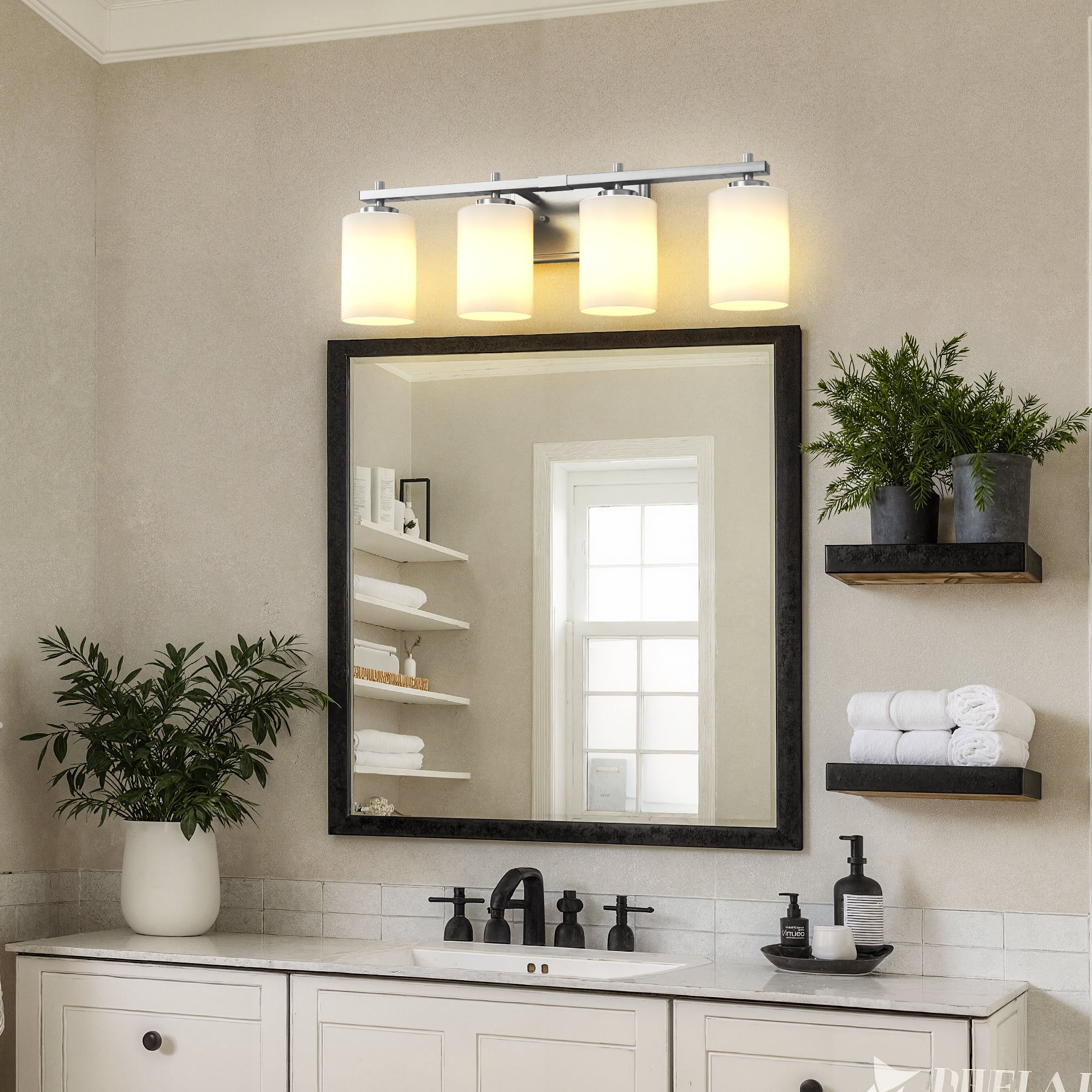 YANSUN  24.4 in 4-Light YANSUN Bathroom Vanity Light with Frosted Glass and Nickel Iron Frame, Vanity Light for Bathroom, Hallway, Mirror, Laundry Room