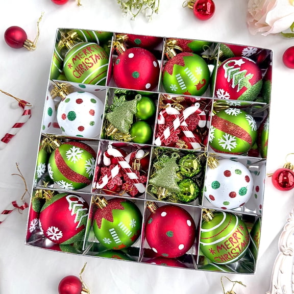 SINKOO 46pcs Christmas Ornaments, Elf Red Green White Hanging Ornaments, Perfect for Trees, Holiday Party Home Decor